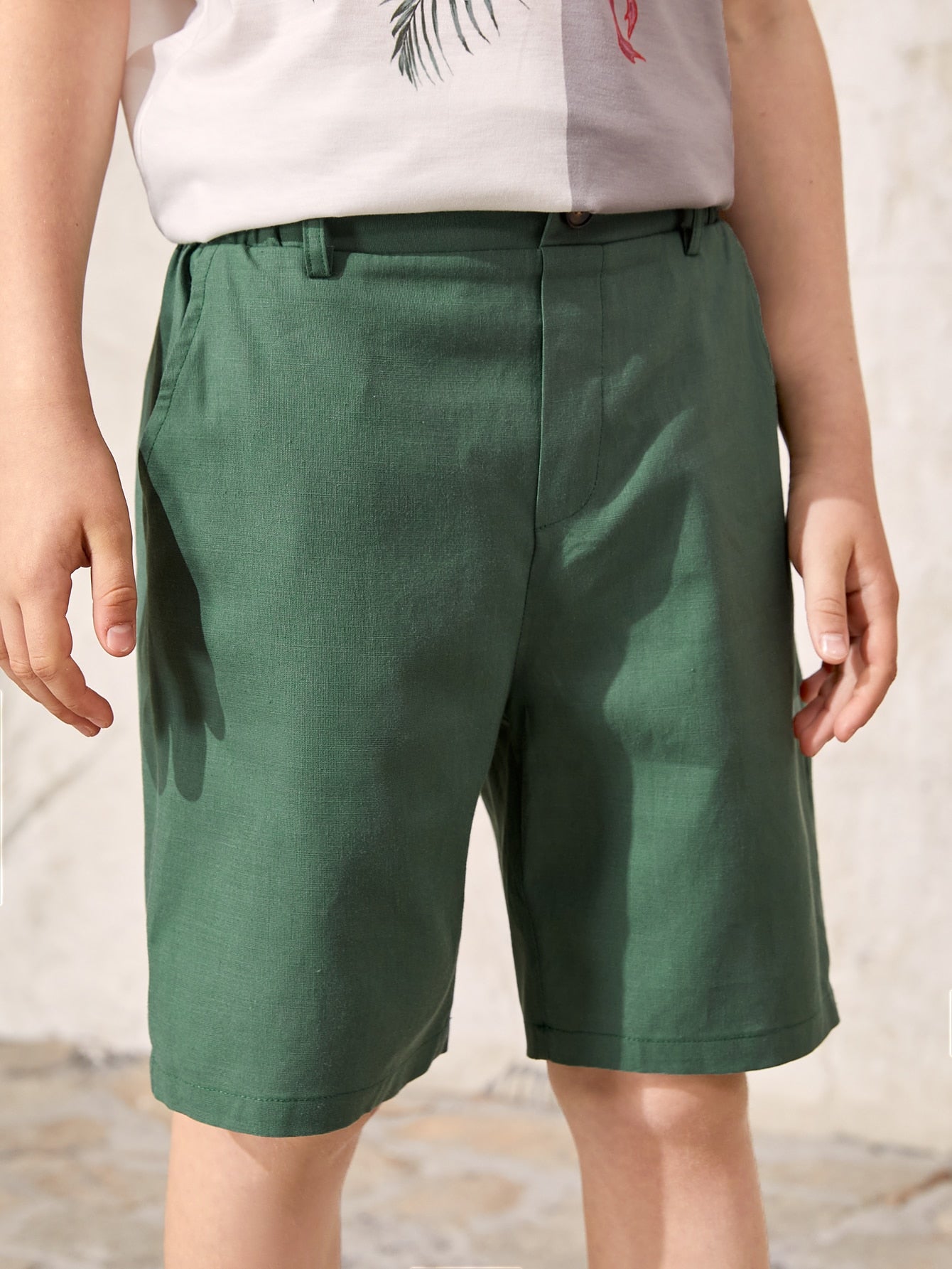 Casual Tween Boy Shorts - Plain, Straight Leg, Zipper Fly, Regular Fit, Non-Stretch Fabric