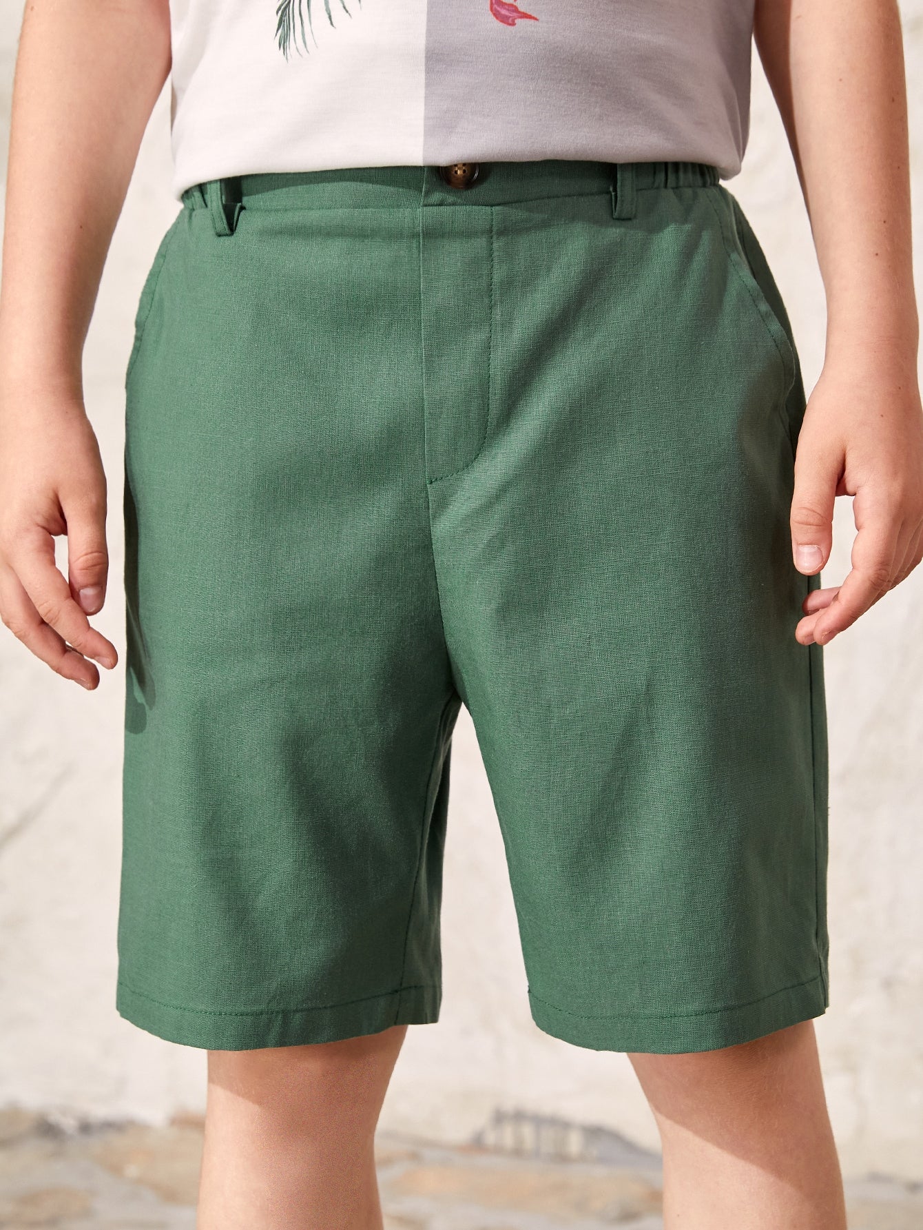 Casual Tween Boy Shorts - Plain, Straight Leg, Zipper Fly, Regular Fit, Non-Stretch Fabric