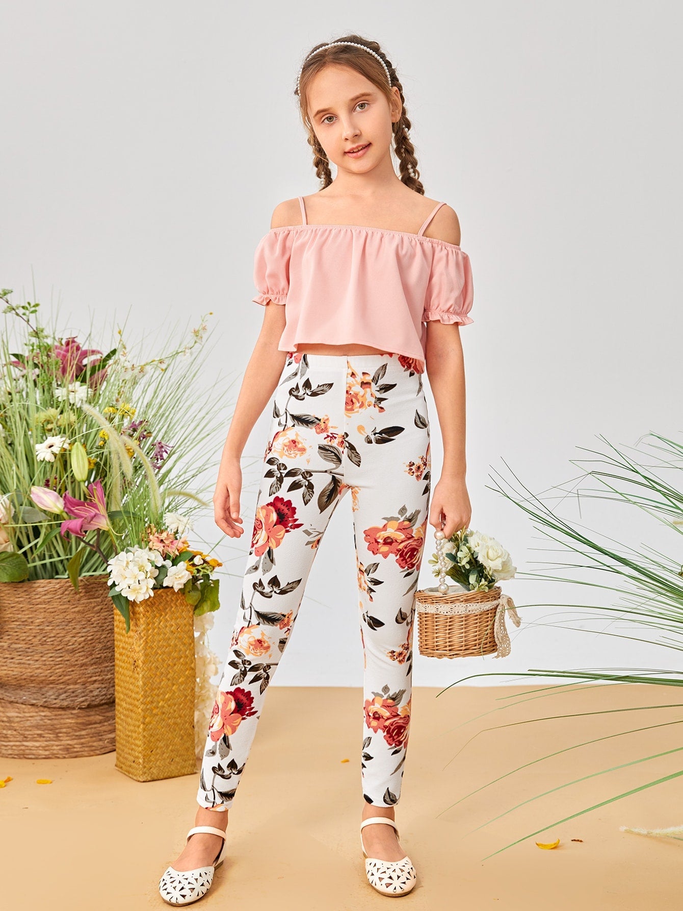 Tween Girl High Waist Floral Print Leggings - Long, Stretchy, Spring/Fall Wear