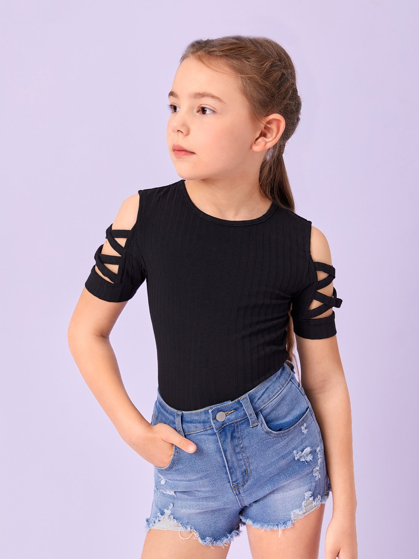 Tween Girl Casual Knit T-Shirt - Cross Back, Short Sleeve, Slim Fit, Forest-Safe Fibers