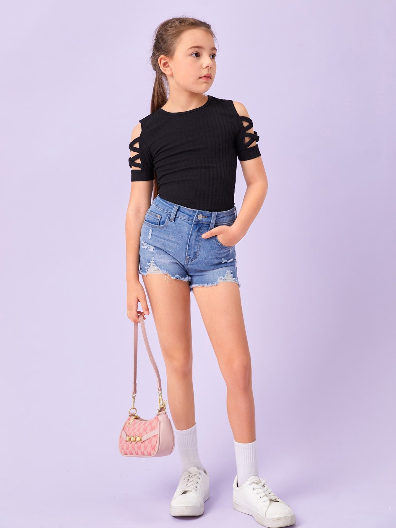 Tween Girl Casual Knit T-Shirt - Cross Back, Short Sleeve, Slim Fit, Forest-Safe Fibers