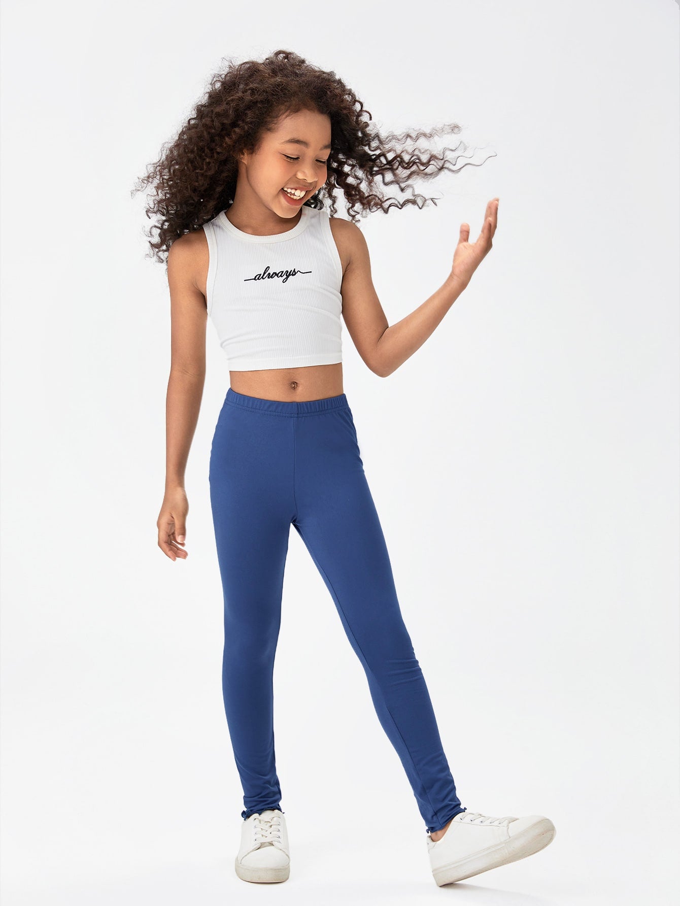 Tween Girl Knitted Solid Color Leggings - High Stretch, Lettuce Trim, Spring/Fall