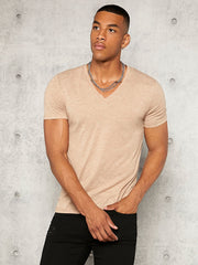 Men's V Neck Short Sleeve T-Shirt - Casual, Slim Fit, Plain, Summer Knit