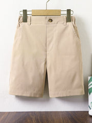 Tween Boy Casual Solid Shorts - Elastic Waist, Pockets, 100% Polyester, Machine Washable