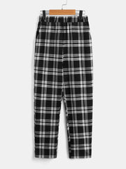 Plaid Elastic Waistband Pants for Tween Boys - Casual, Straight Leg, Pockets, Stretch Fabric