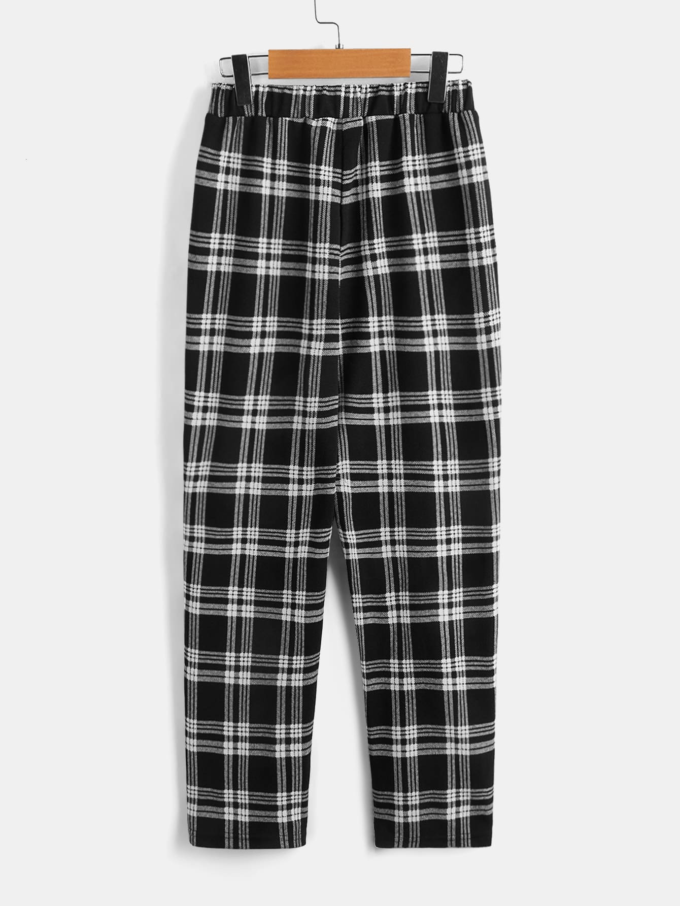 Plaid Elastic Waistband Pants for Tween Boys - Casual, Straight Leg, Pockets, Stretch Fabric