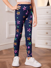 Tween Girl Star Print Leggings - All Over Print, Long Length, Medium Stretch Fabric