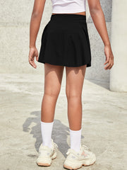 Tween Girl Solid Color Sports Skirt with Pocket - High Stretch, Long Length, Knitted Fabric