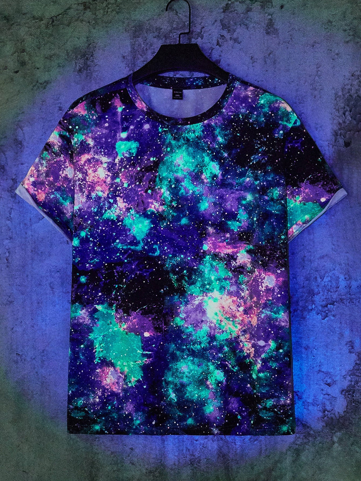 Men's Reflective Galaxy Print Tee - Casual, Round Neck, Short Sleeve, Stretch Fabric