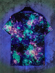 Men's Reflective Galaxy Print Tee - Casual, Round Neck, Short Sleeve, Stretch Fabric