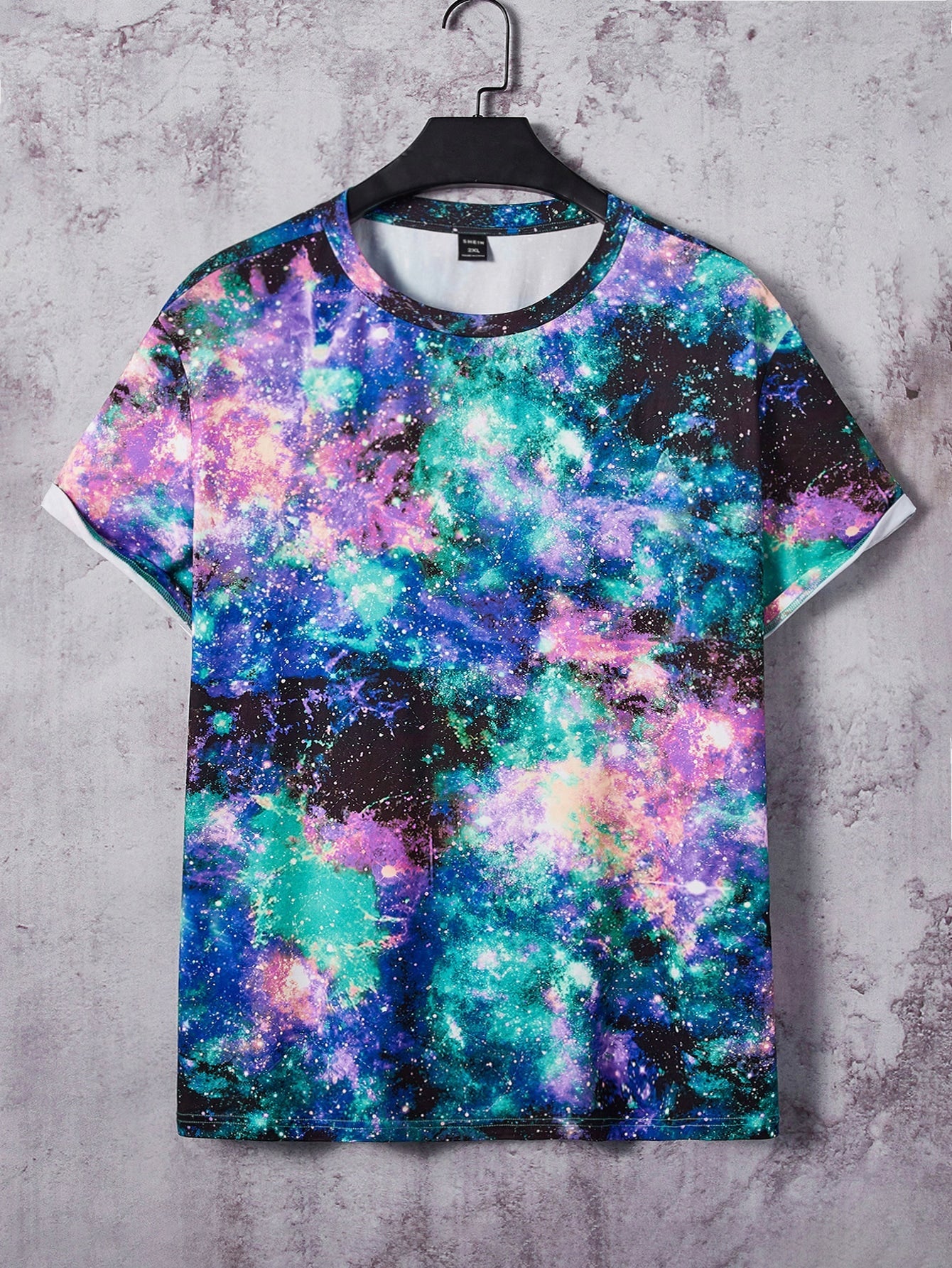 Men's Reflective Galaxy Print Tee - Casual, Round Neck, Short Sleeve, Stretch Fabric