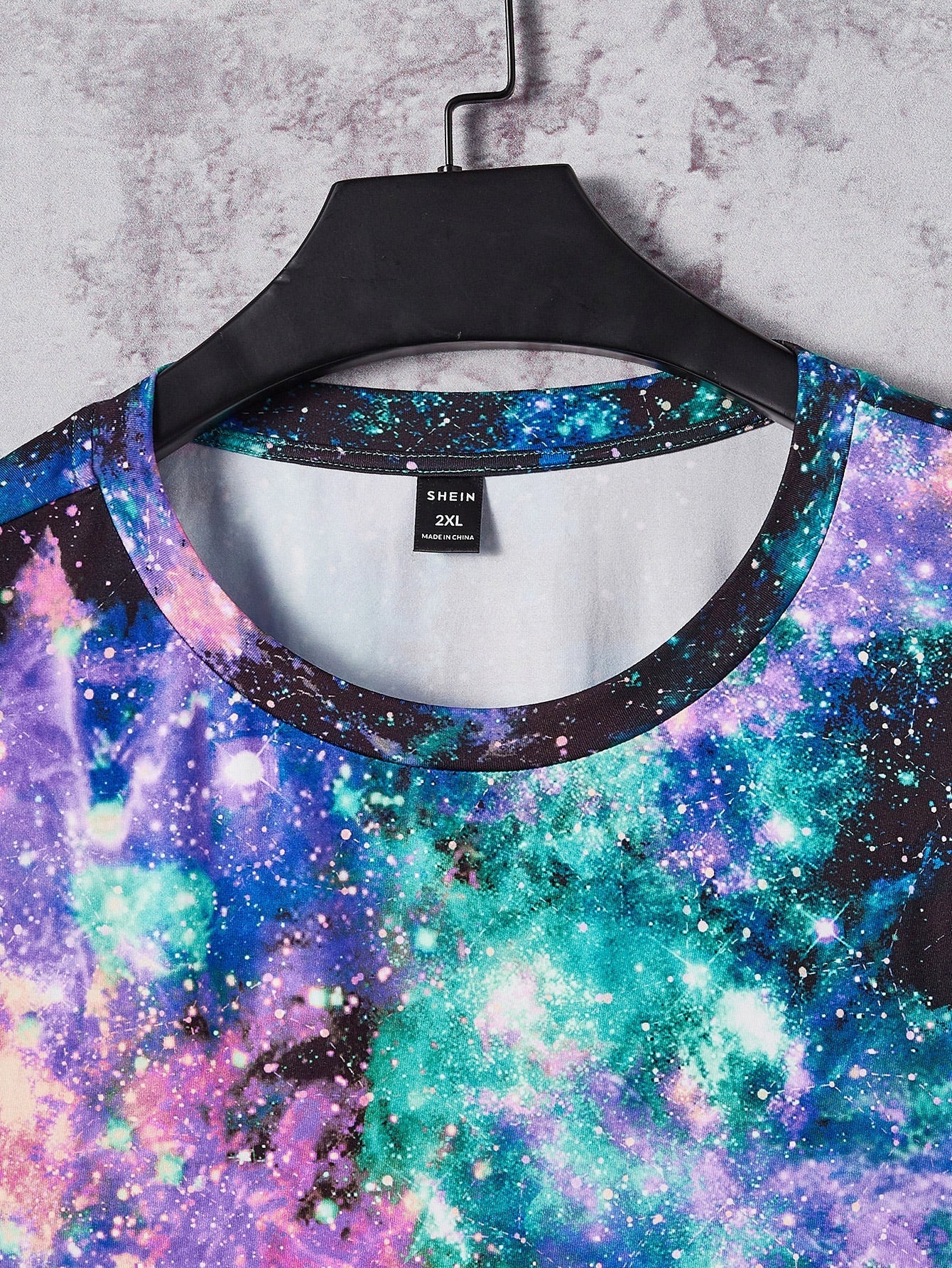 Men's Reflective Galaxy Print Tee - Casual, Round Neck, Short Sleeve, Stretch Fabric