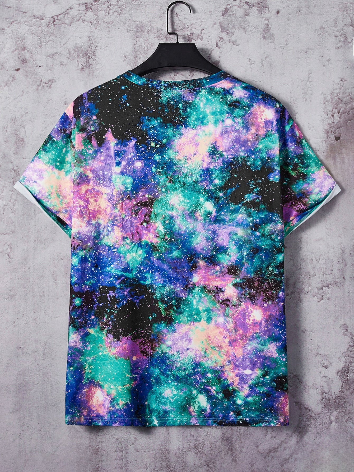 Men's Reflective Galaxy Print Tee - Casual, Round Neck, Short Sleeve, Stretch Fabric