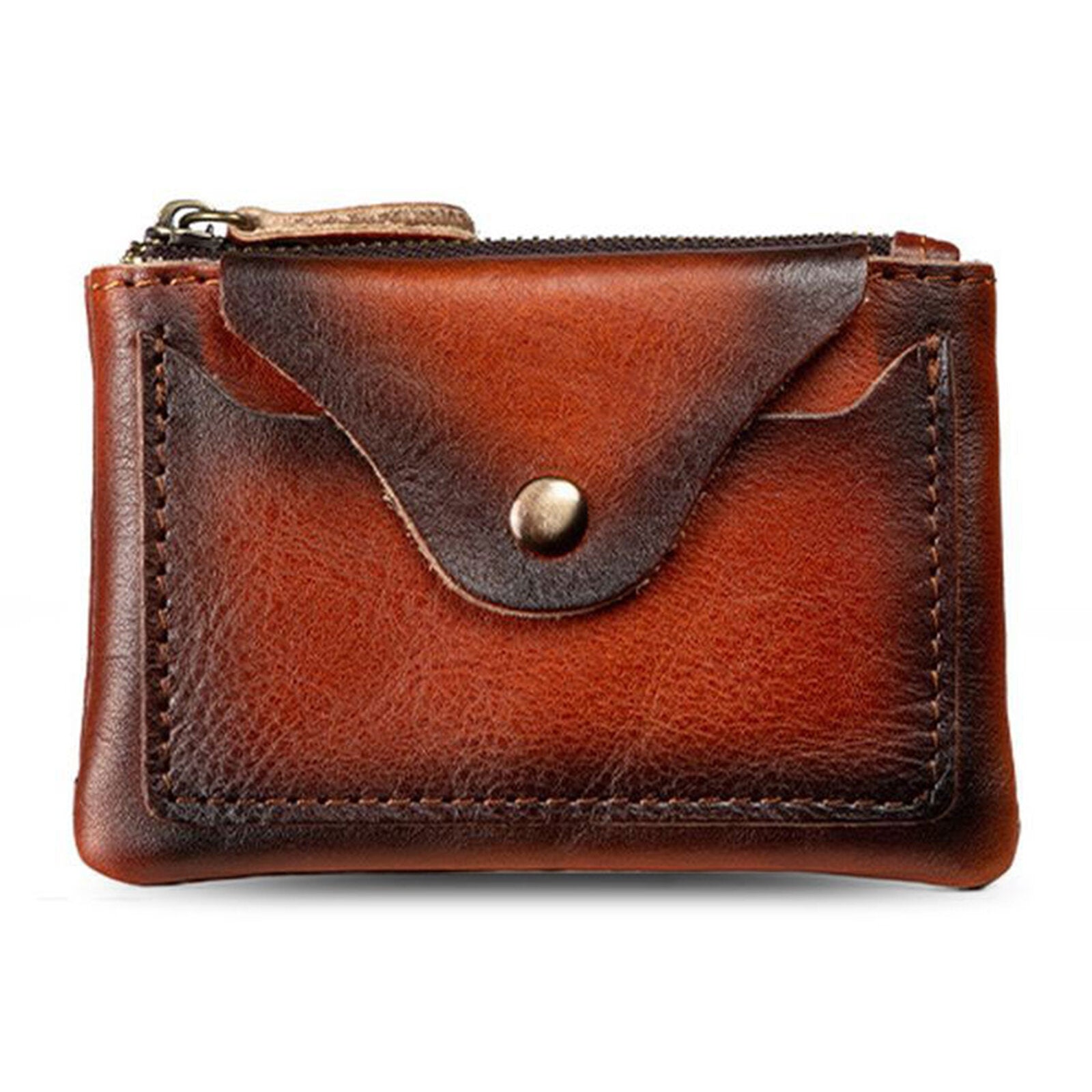 Men Genuine Leather Zipper Coin Purse Ultra-thin Short Small Wallet Hand Key Bag