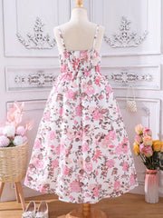 Boho Tween Girl Floral Print Cami Dress - Sleeveless, High Waist, Long Length
