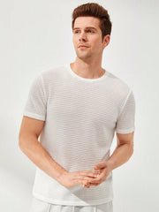 Men's Casual Solid Waffle Knit Tee, Round Neck, Short Sleeve, Regular Fit