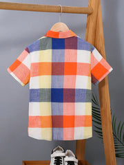 Colorful Plaid Button-Down Shirt for Tween Boys - Casual, Short Sleeve, Regular Fit