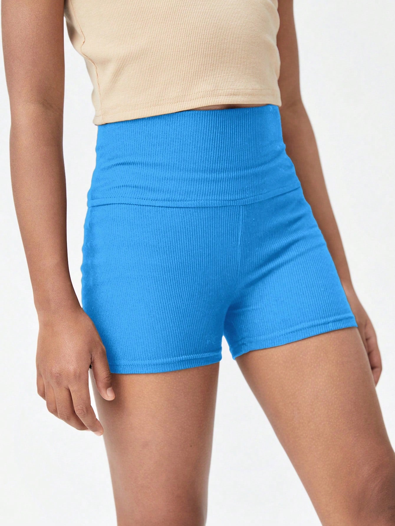 Tween Girls Ribbed Knit Biker Shorts - Solid Wideband Waist, Slight Stretch, Machine Washable