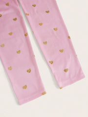 Tween Girl Heart Print Asymmetrical Waist Leggings - All Over Print, Medium Stretch, Long Length