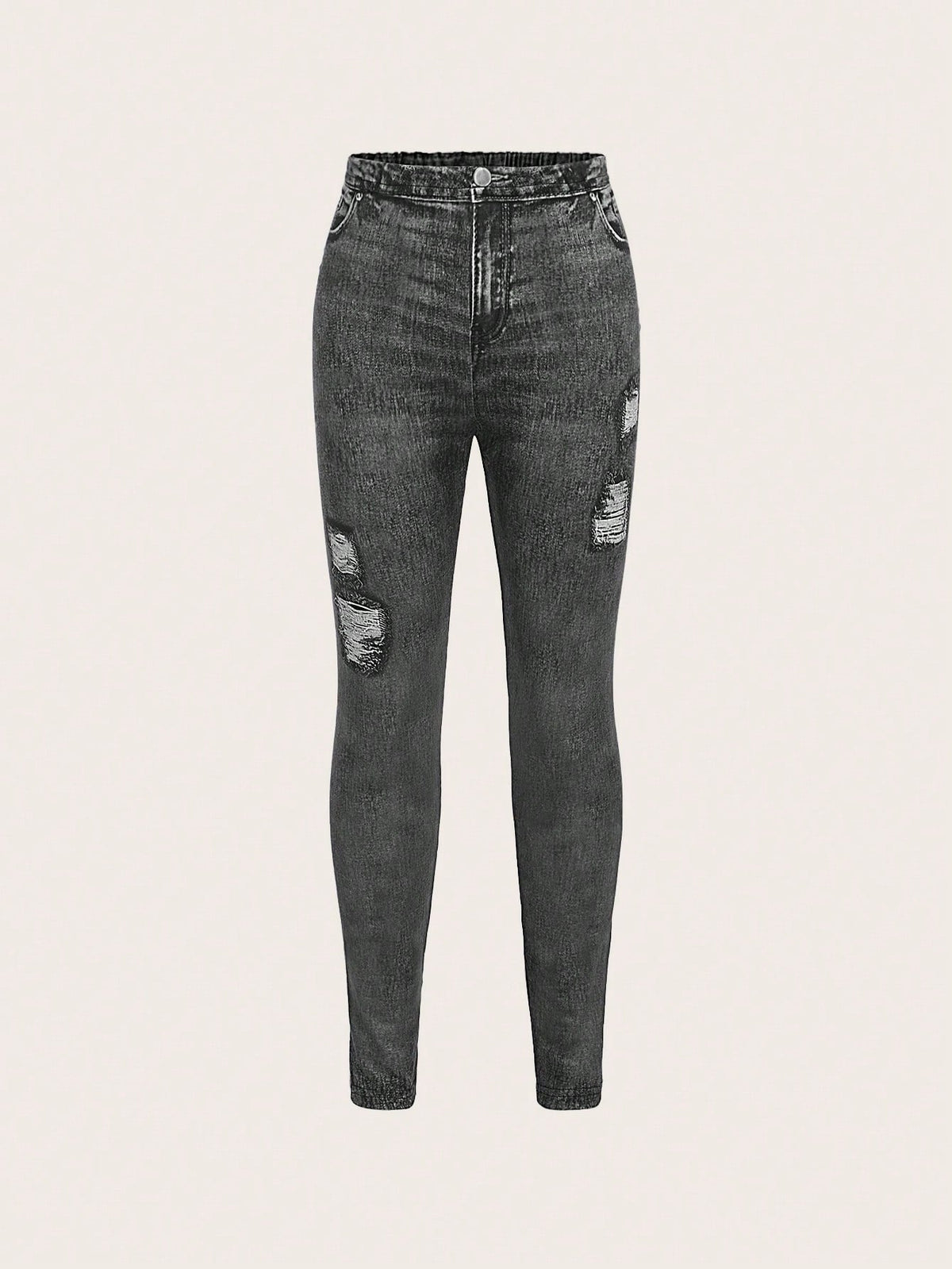 Girls' Black Denim-Look Long Leggings - Comfortable, Casual, Slight Stretch, Spring/Fall Wear