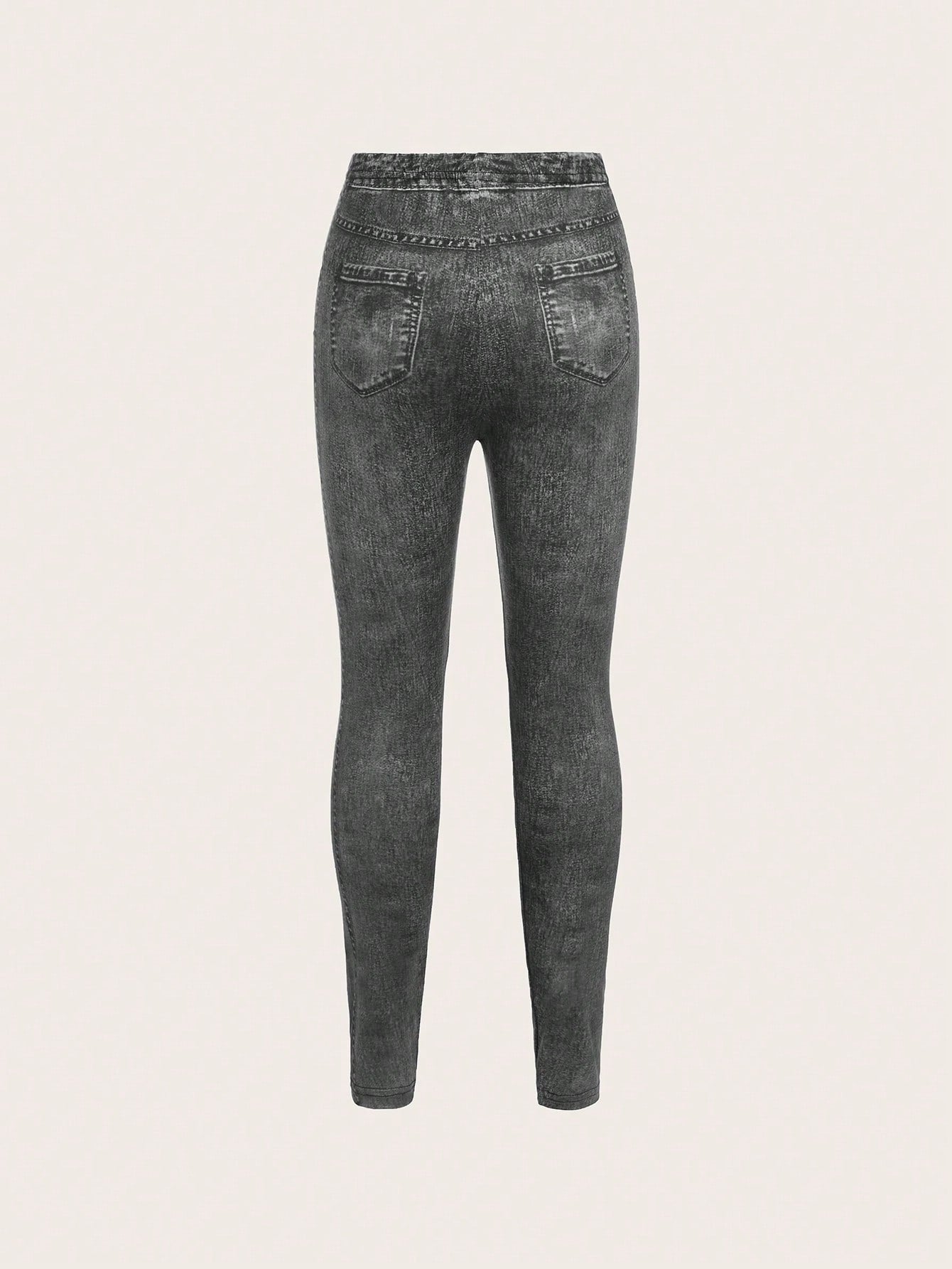 Girls' Black Denim-Look Long Leggings - Comfortable, Casual, Slight Stretch, Spring/Fall Wear