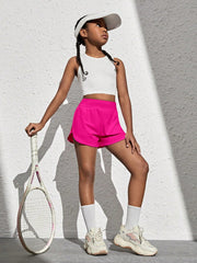 Tween Girl Sports Skort with Phone Pocket - Elastic Waist, Medium Stretch, Knitted Fabric