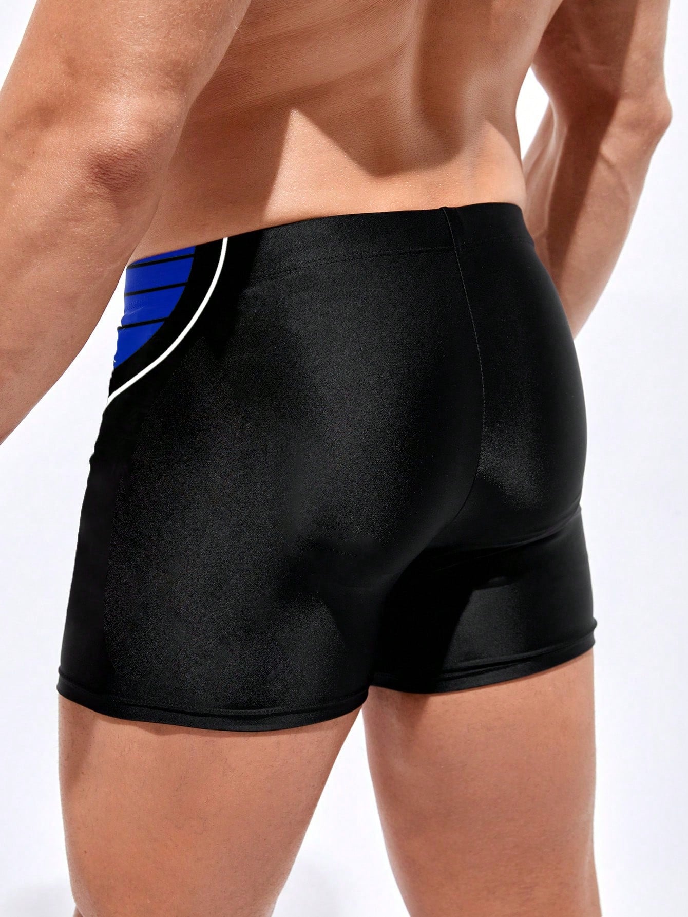 Men's High Stretch Letter Graphic Swim Trunks - Square Leg, Hand Wash, 18% Elastane