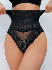 High Waisted Shapewear Panty with Contrast Lace