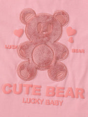 Tween Girl Casual Bear & Letter Graphic Tee - Round Neck, Short Sleeve, Regular Fit