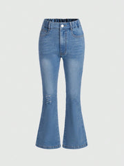 Tween Girl Flare Leg Jeans - Ripped, Frayed, Bleach Wash, Pockets, Great Quality Denim