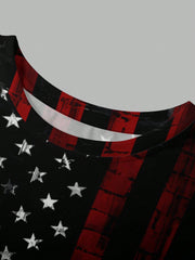 Men's Casual Americana Flag Print Tee, Round Neck, Short Sleeve, Regular Fit