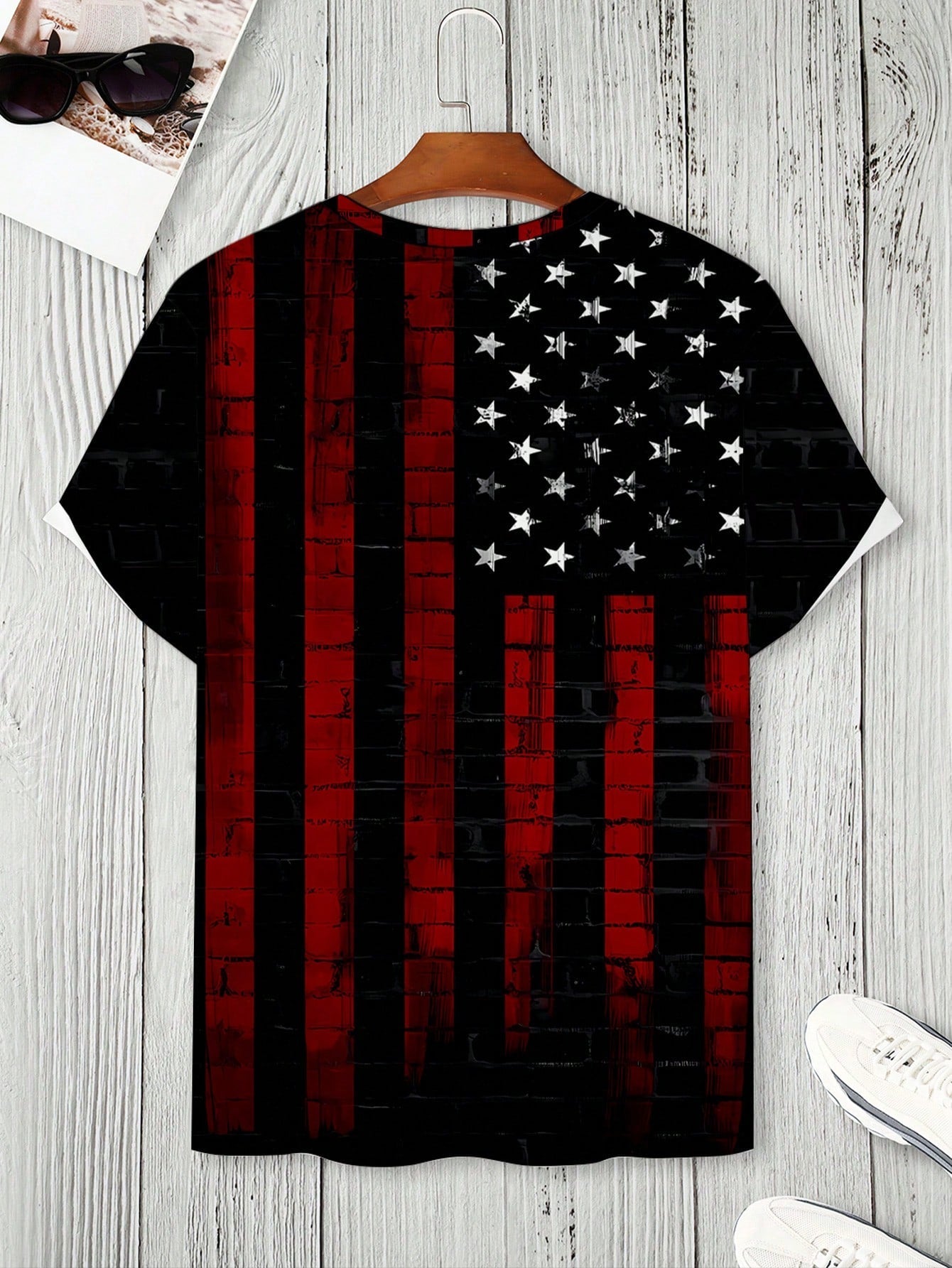 Men's Casual Americana Flag Print Tee, Round Neck, Short Sleeve, Regular Fit