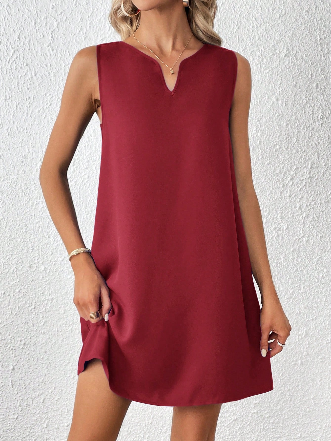 Casual Sleeveless Tank Dress - Notched Neckline, Recycled Material, Short Length