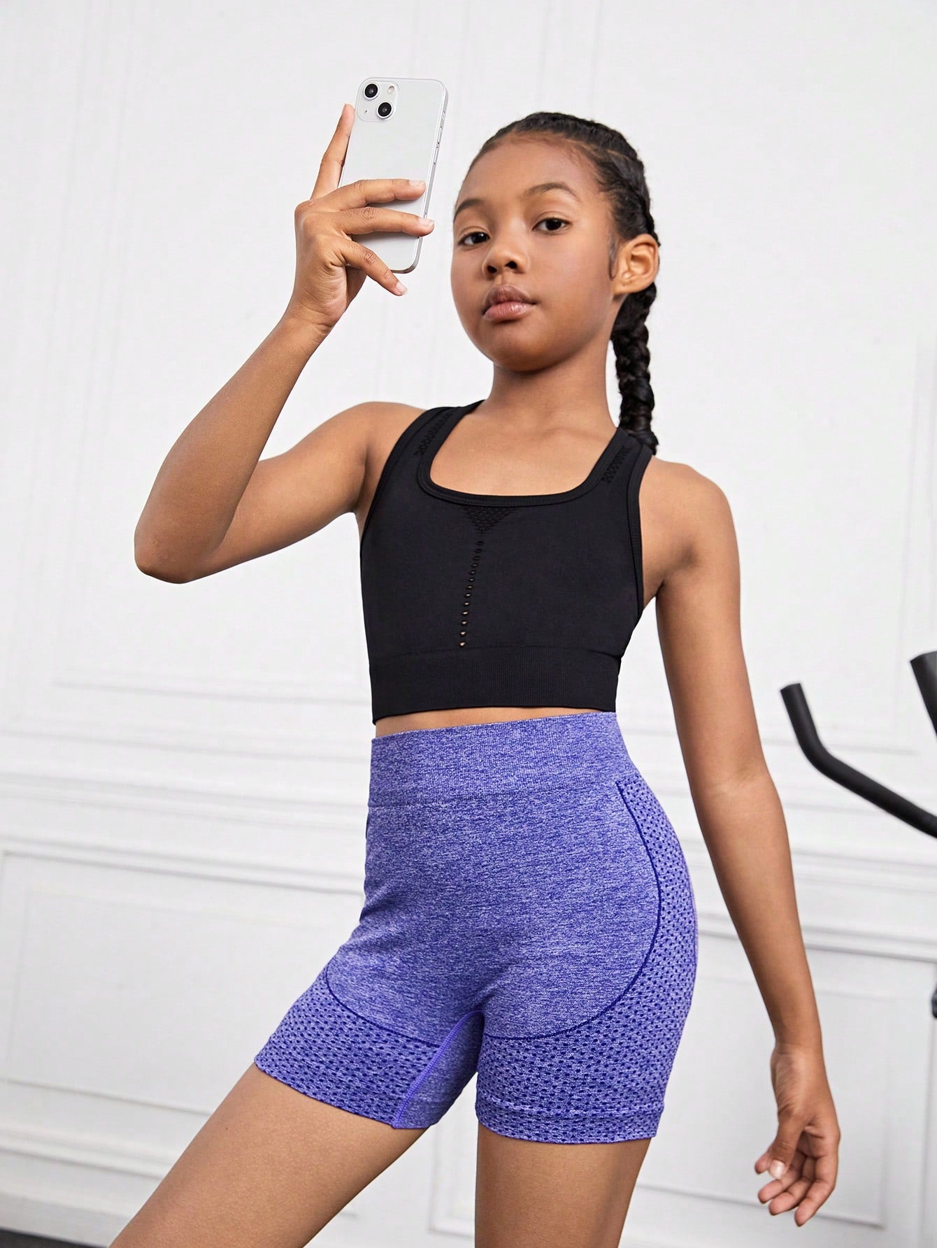 Tween Girl Wide Waistband Biker Shorts - Plain, Short Length, Slight Stretch, Knitted Fabric