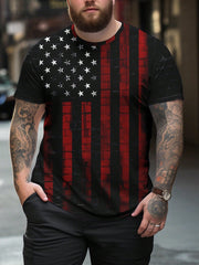 Men's Casual Americana Flag Print Tee, Round Neck, Short Sleeve, Regular Fit