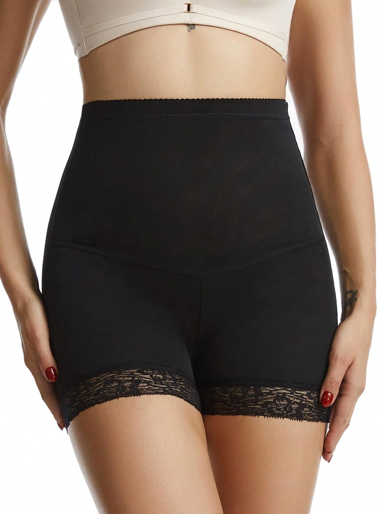 Women's Body Shaping Shorts with Lace Trim & Removable Pads for Tummy Control