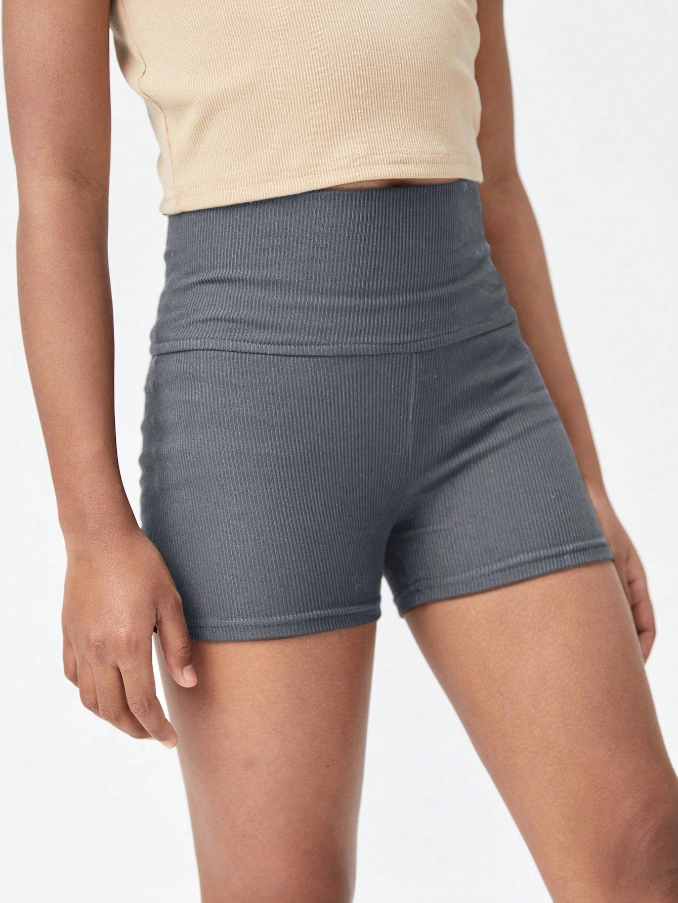 Tween Girl Ribbed Knit Biker Shorts - Solid Wideband Waist, Slight Stretch, Machine Washable