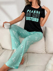 Slogan Graphic Tee & Pants PJ Set / Pajama Set