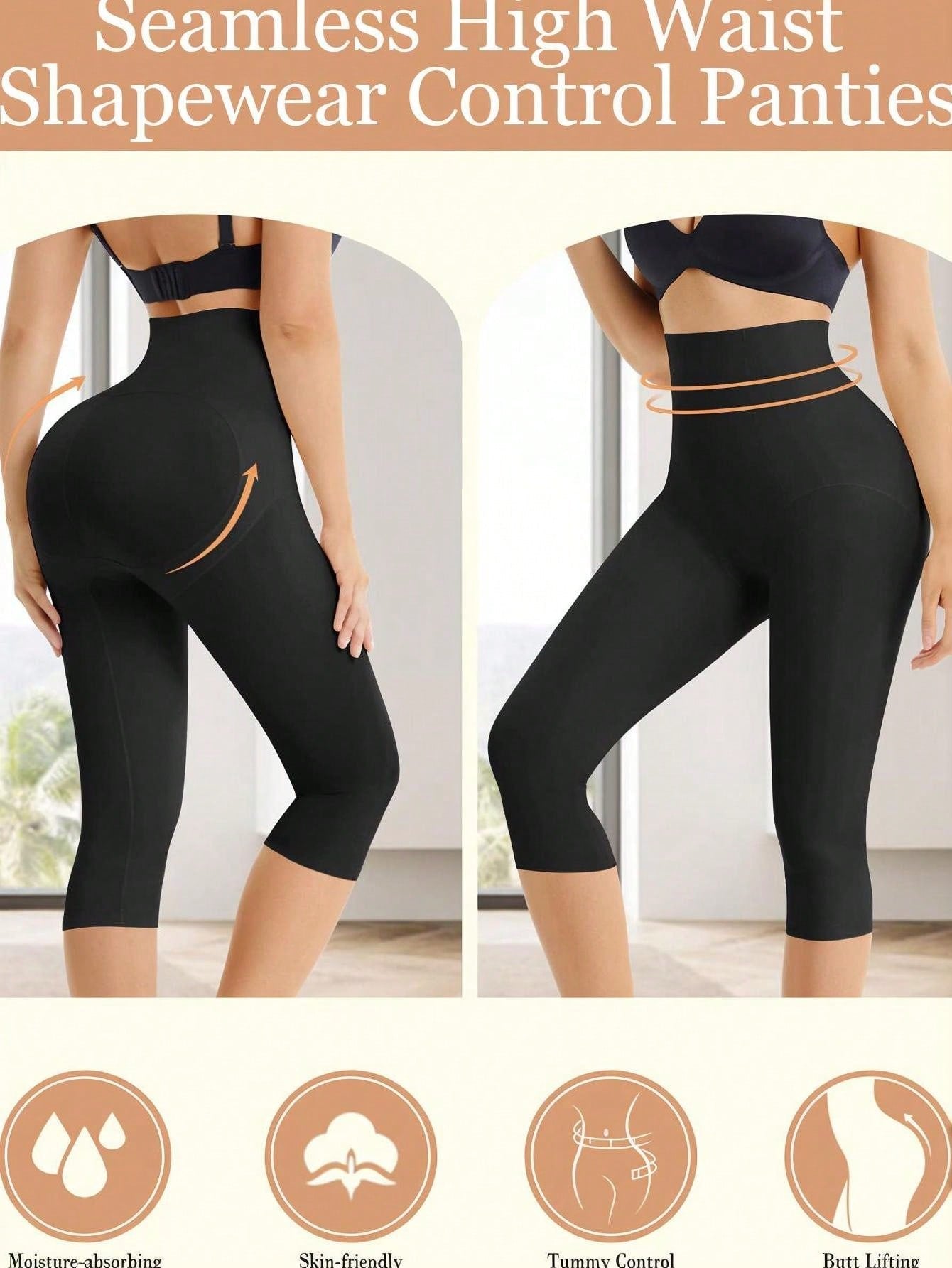 High-Waist Seamless Shapewear Capri Leggings - Solid Color