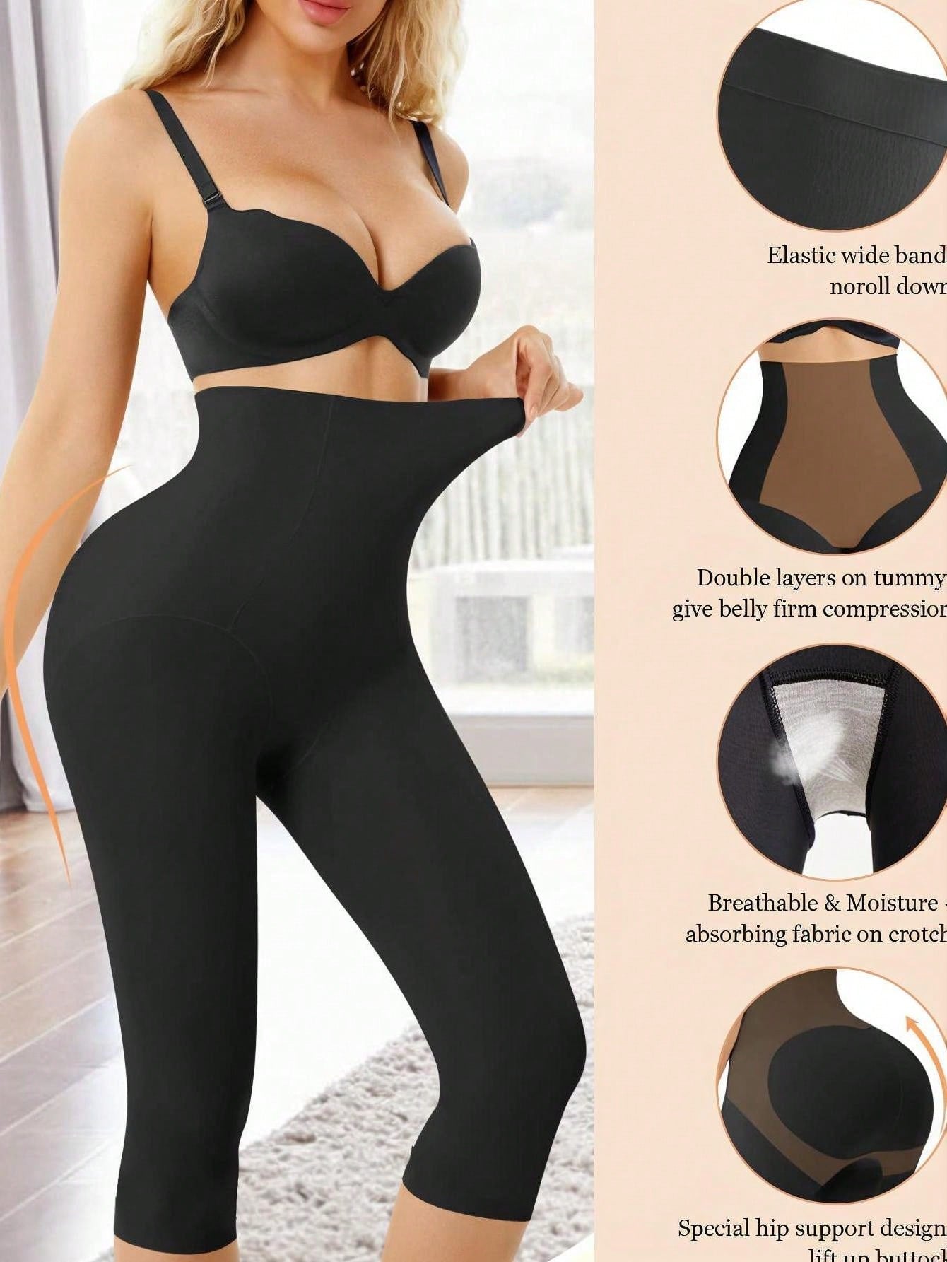 High-Waist Seamless Shapewear Capri Leggings - Solid Color