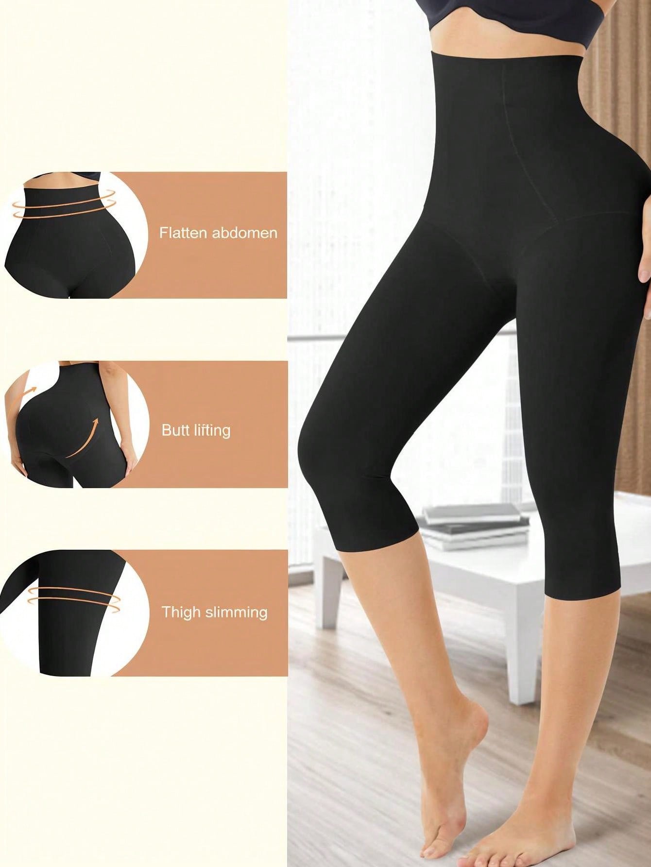 High-Waist Seamless Shapewear Capri Leggings - Solid Color