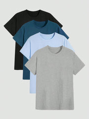 Men's Casual Slim Fit 4pcs Round Neck Short Sleeve Tees - Solid Color