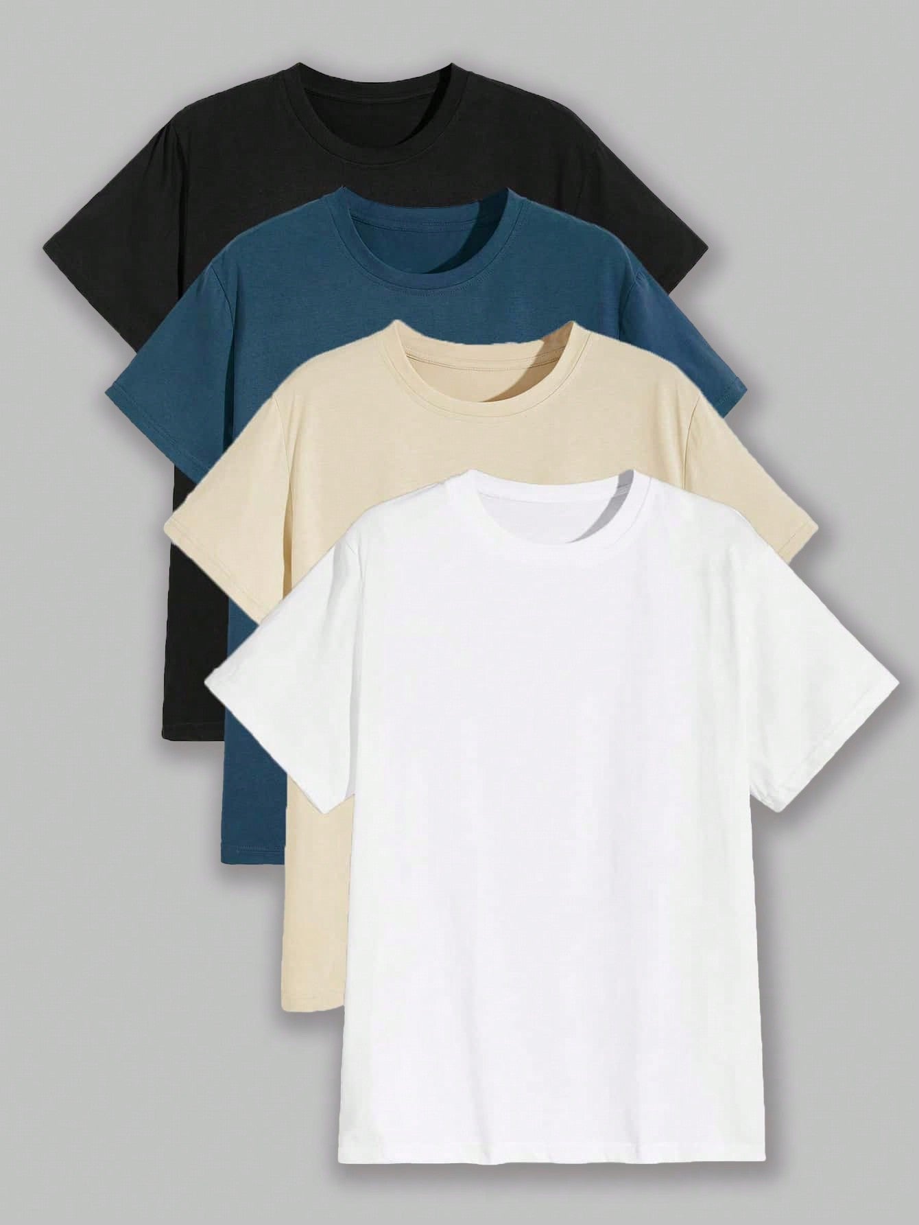 Men's Casual Slim Fit 4pcs Round Neck Short Sleeve Tees - Solid Color