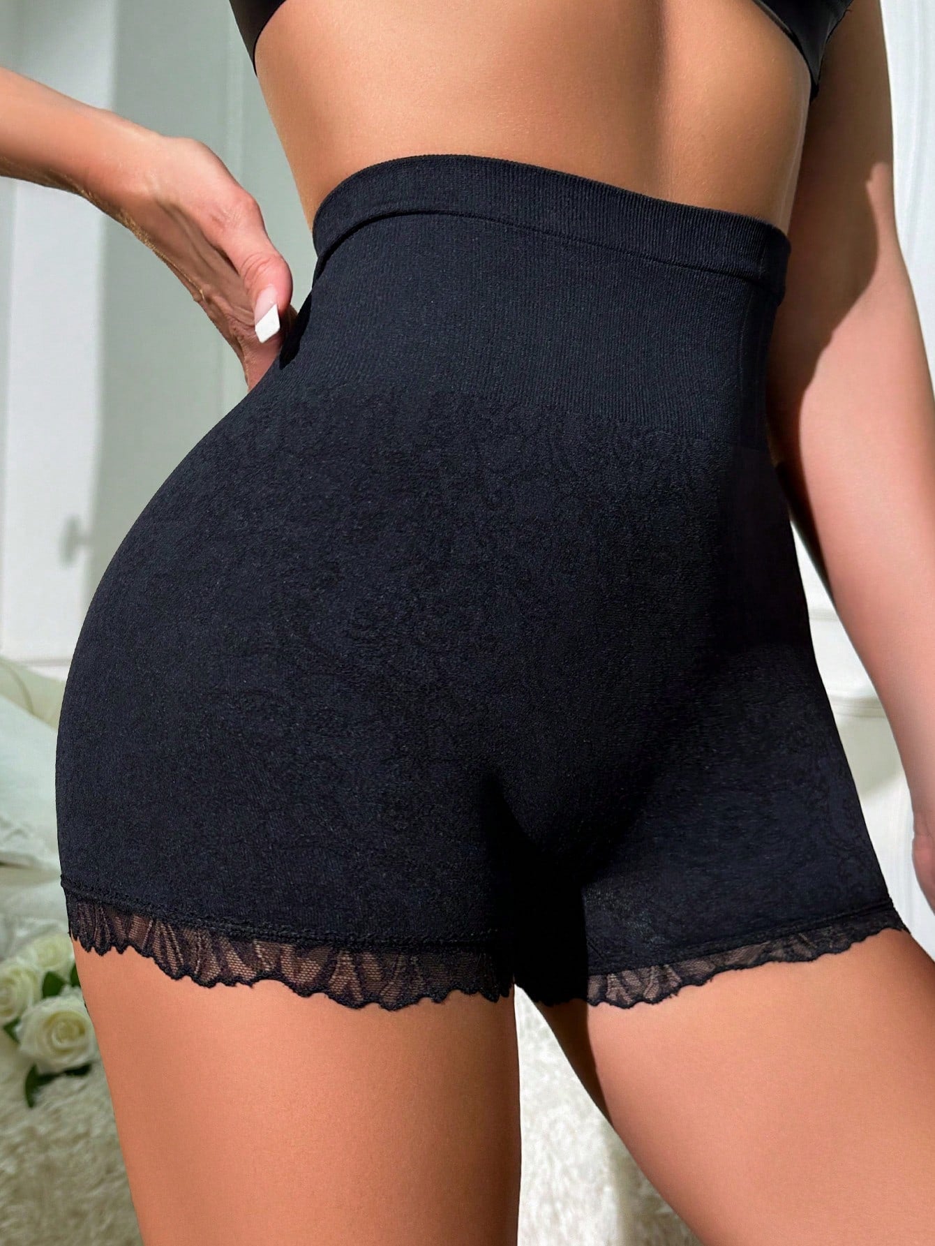 Lace Trim High Waisted Shapewear Shorts for Women