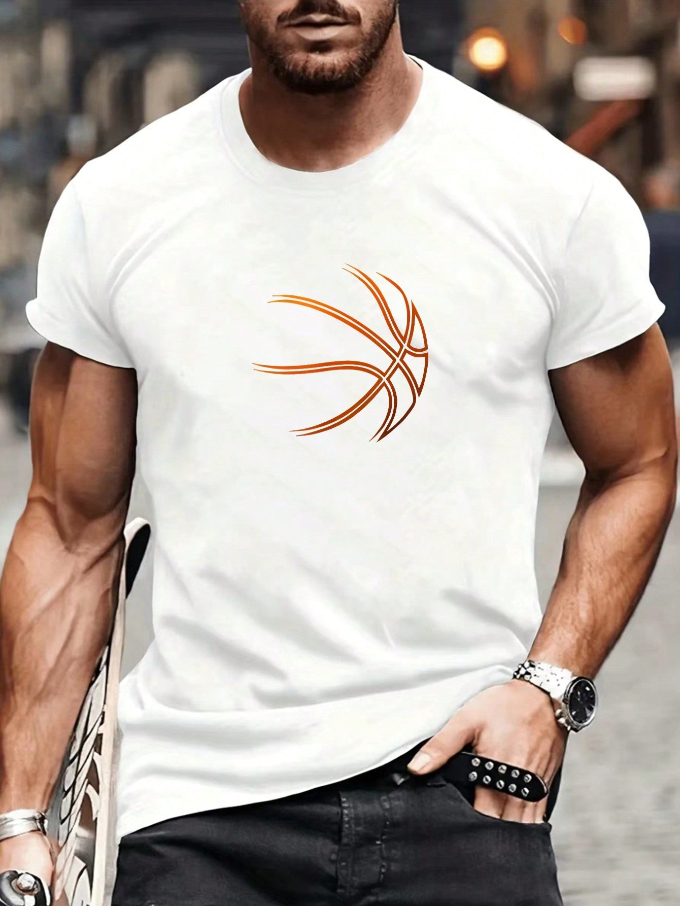 Men's Casual Basketball Graphic T-Shirt, Round Neck, Short Sleeve, Regular Fit