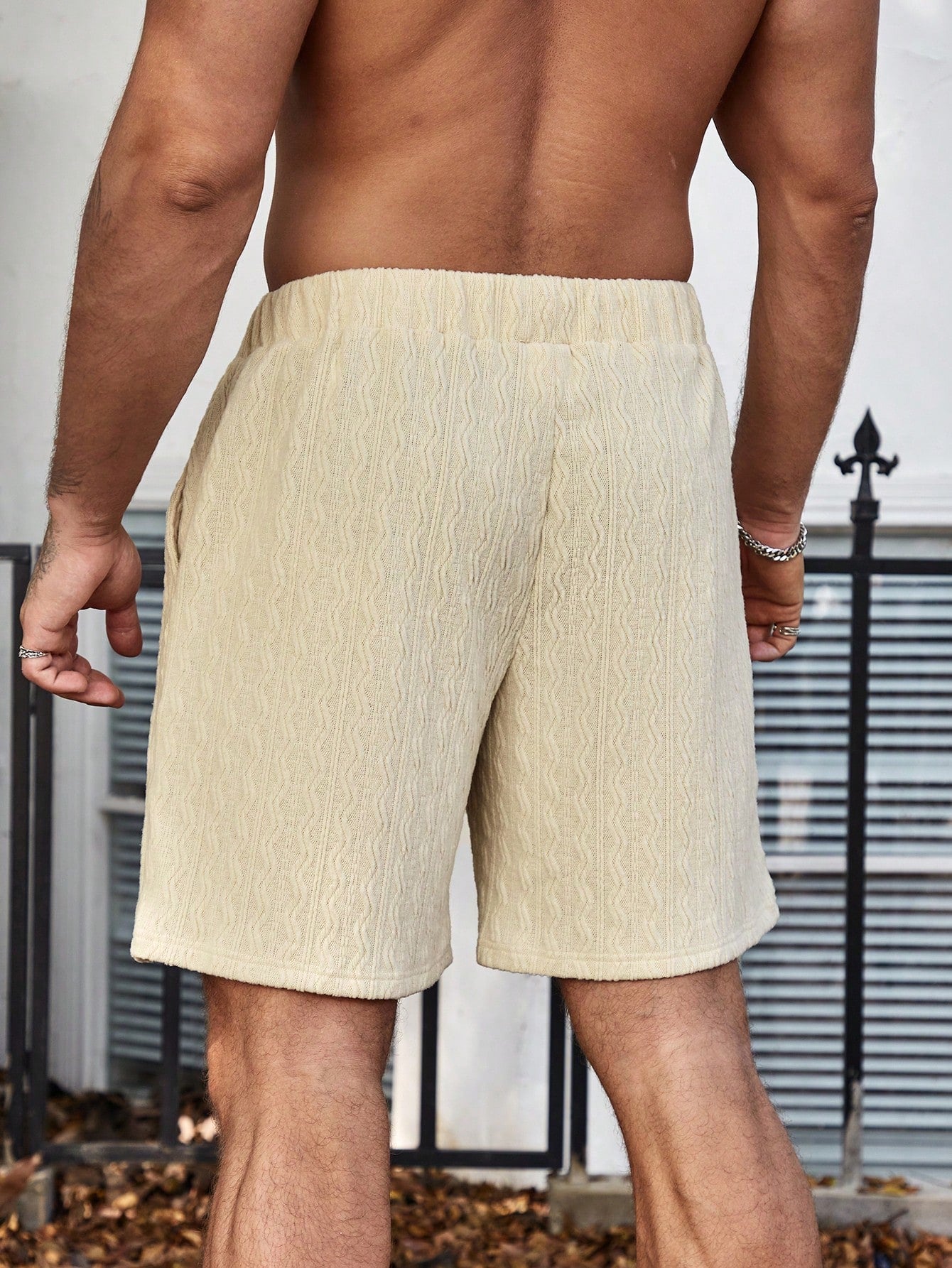 Men's Casual Loose Fit Drawstring Shorts with Pockets - Knitted Fabric, Plain Pattern