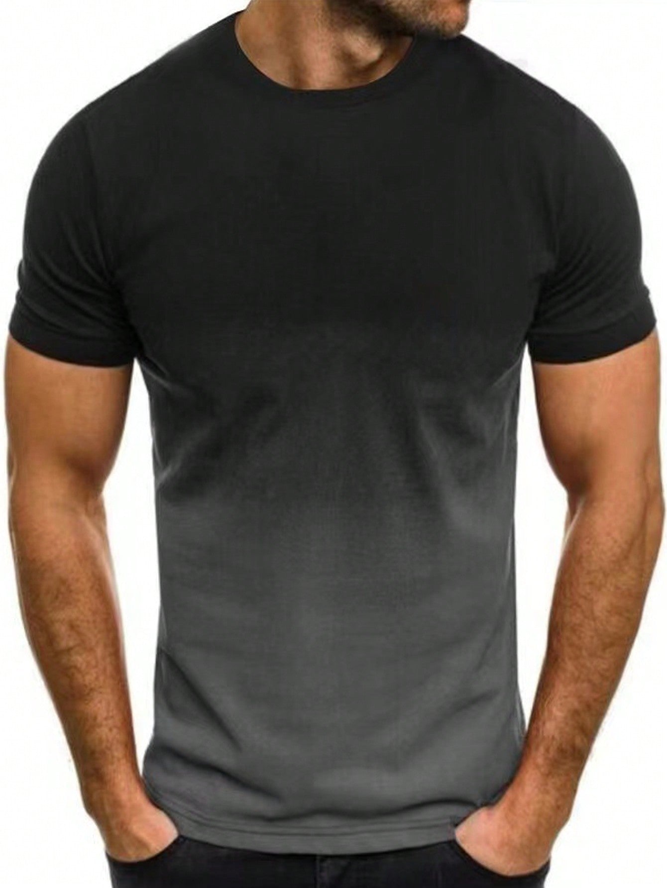 Men's Casual Ombre Round Neck Tee - Short Sleeve, Regular Fit