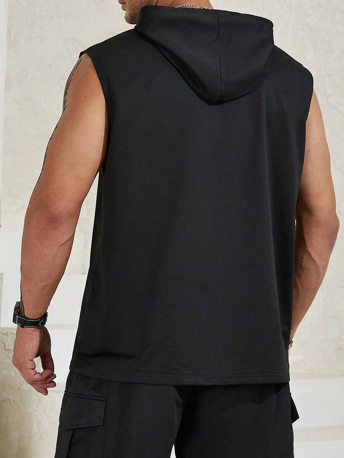 Men's Plus Size Colorblock Hooded Sleeveless Tank Top, Casual, Drawstring