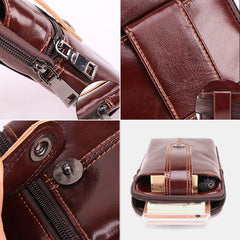 Men Genuine Leather Retro Large Capacity Waist Bag 6.5 Inch Phone Bag Belt Bag