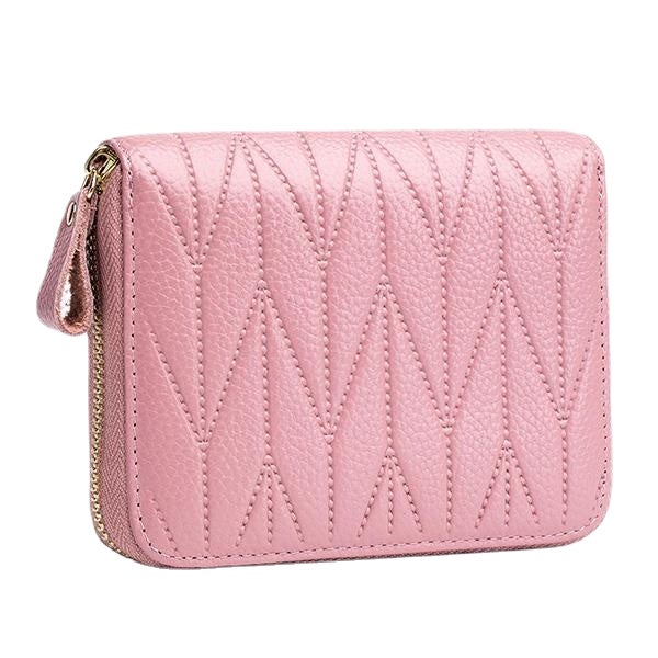 Women RFID Genuine Leather Multi-Slots Zipper Purses Card Holder